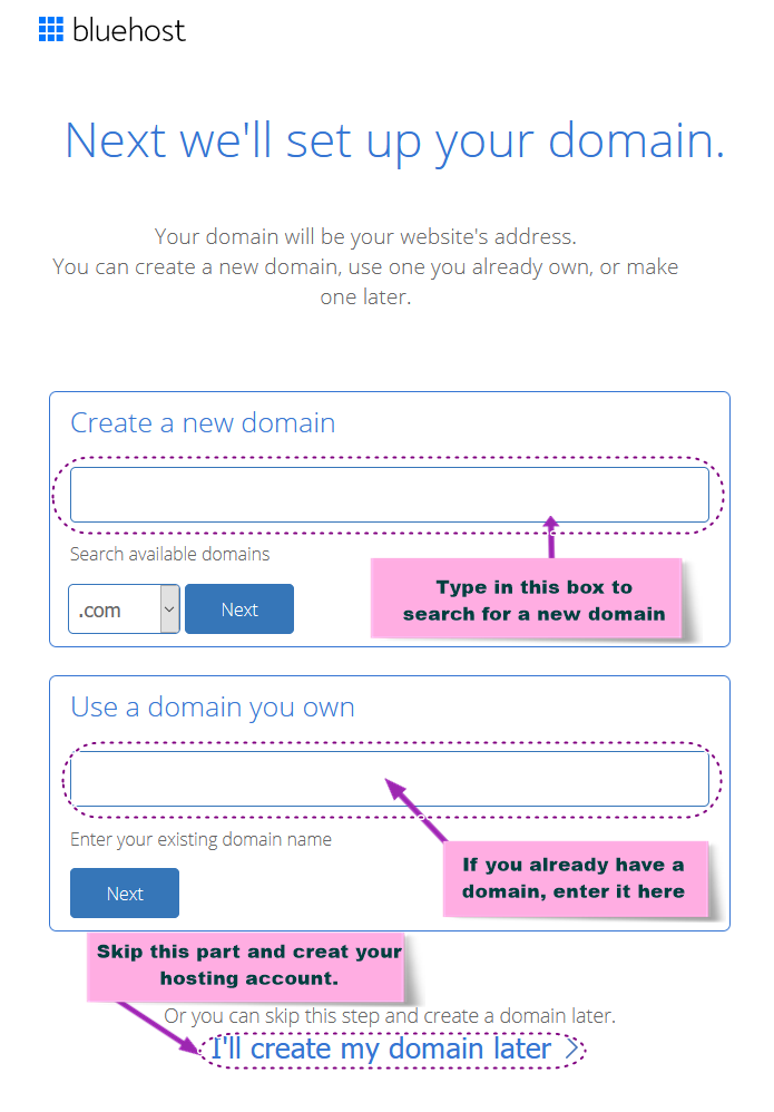 Bluehost pick a domain name